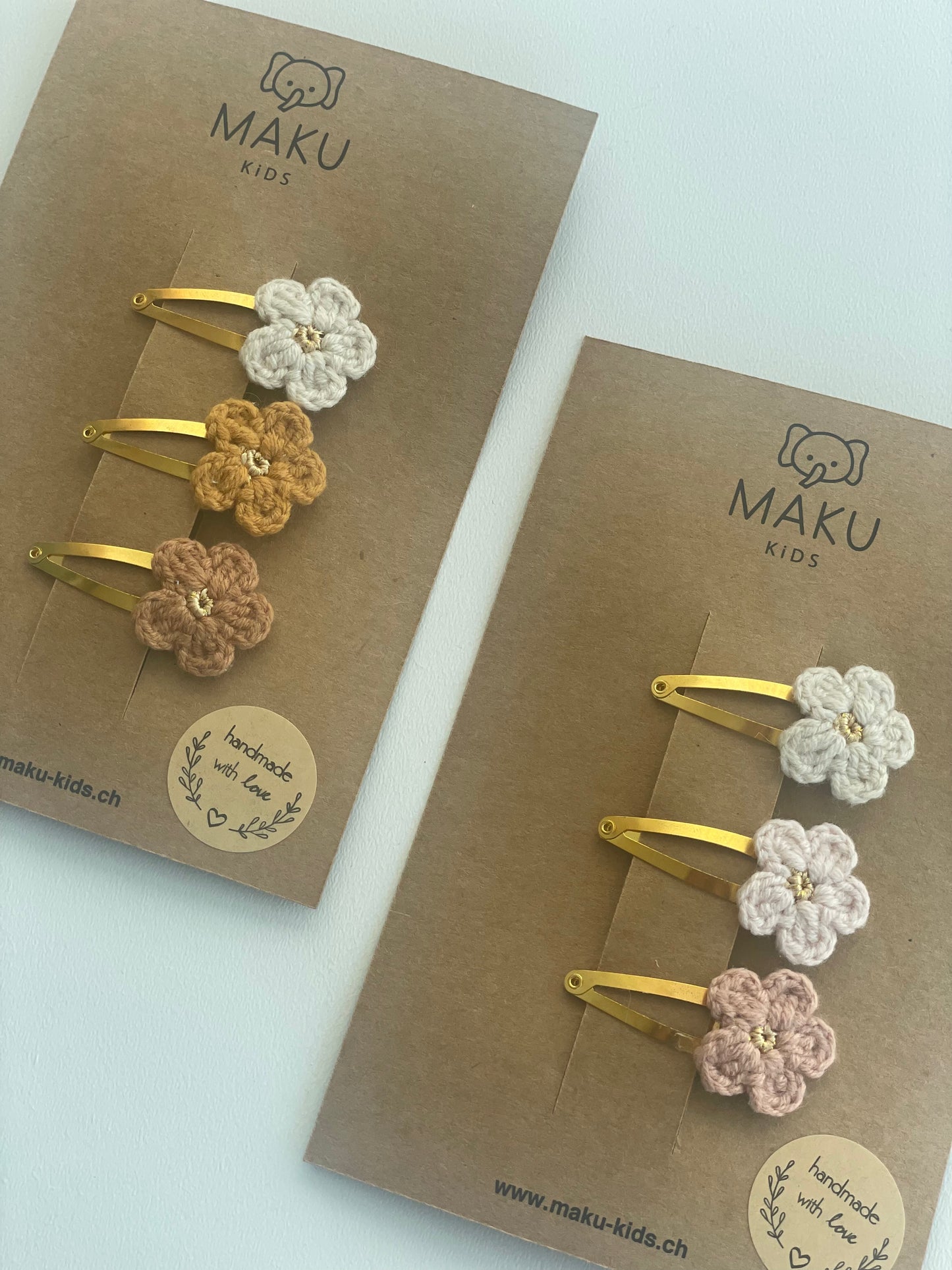 Gestrickte Blumen Haarspangen Mini in Gold im 3er Set