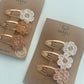 Knitted flower hair clips large in gold in a set of 3